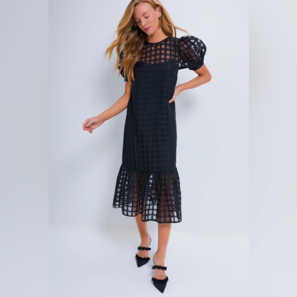 TUCKERNUCK Hyacinth House Black Organza Windowpane Waverly Dress NWT Size XL
